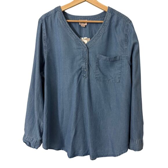 Como Re-Vintage Chambray 3/4 Roll Tab Sleeve Blouse Size Large NWT‎ - Picture 1 of 7